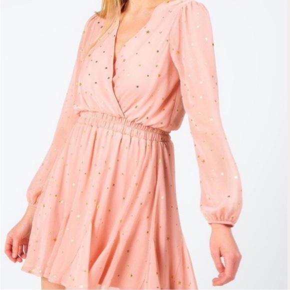 Francesca’s M Pink and Gold Star Flutter Dress - Picture 3 of 6